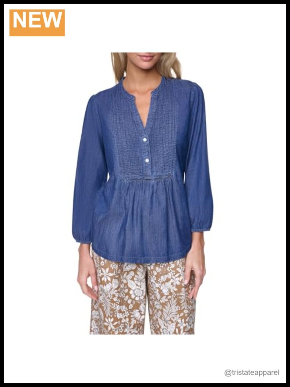 Nautica Long Sleeve Pintuck Blouse 61% Cotton 39% Viscose Women's Woven V-Neck